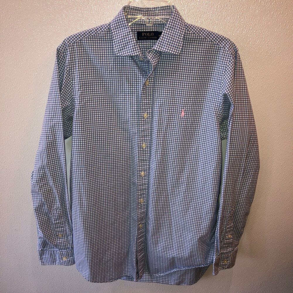 Polo Ralph Lauren Mens Medium Blue Gingham Long Sleeve Button Up Shirt Size M - Picture 3 of 6